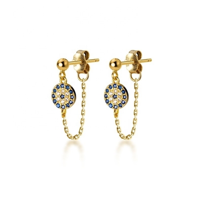 925 Sterling Silver CZ Diamond Gold Plated Eye Stud Earrings para Mulheres Prata/Brasão