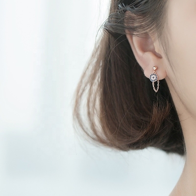 925 Sterling Silver CZ Diamond Gold Plated Eye Stud Earrings para Mulheres Prata/Brasão