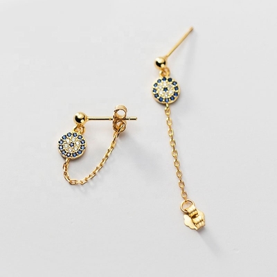 925 Sterling Silver CZ Diamond Gold Plated Eye Stud Earrings para Mulheres Prata/Brasão