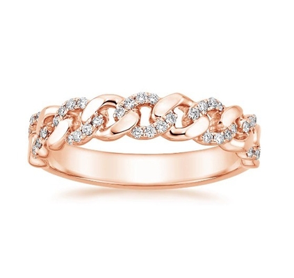 Micron Pave CZ 18K Prateado com ouro Chain Link 925 Sterling Silver Anéis femininos