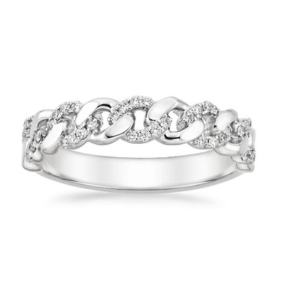 Micron Pave CZ 18K Prateado com ouro Chain Link 925 Sterling Silver Anéis femininos