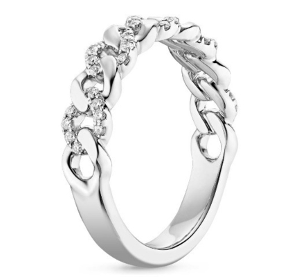 Micron Pave CZ 18K Prateado com ouro Chain Link 925 Sterling Silver Anéis femininos