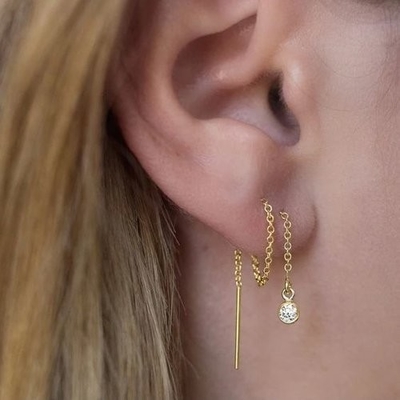 925 prata esterlina simplesmente 18k ouro bandeira feminina Brinco de encadeador de cadeia de gotas