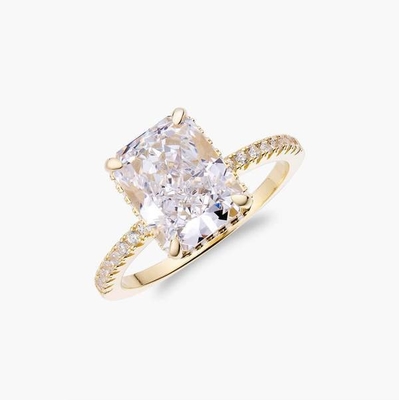 Baguete prateado diamante azul 5A corte de gelo CZ Anel de noivado de casamento para mulheres 925 prata esterlina