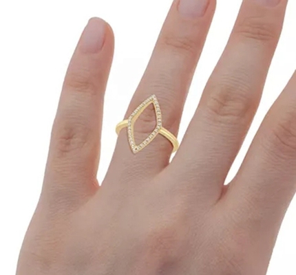 Anúncio de noivado Branco CZ Rombo Anel Ouro 925 Esterlina Prata Joias para Mulheres