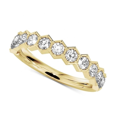 US5-US11 Honeycomb Wedding Band Revestido em Ouro 925 Sterling Silver Ring