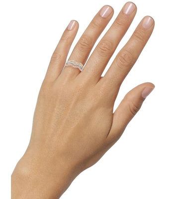 3 peças Pave Ring Set Rhodium Plated Wave Ring Sterling Silver