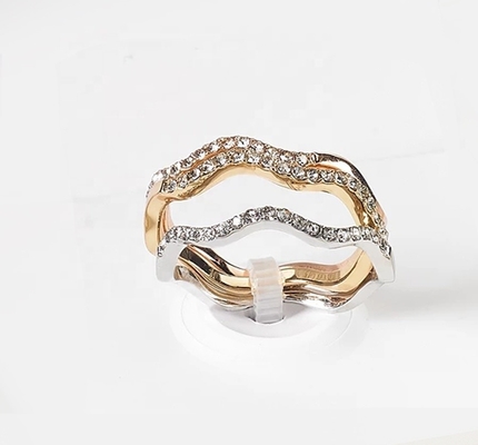 3 peças Pave Ring Set Rhodium Plated Wave Ring Sterling Silver