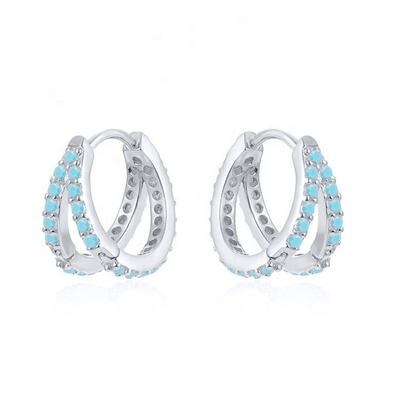 Rodo Revestimento Turquesa Dupla 925 Sterling prata cúbica Zircônio brincos para mulheres