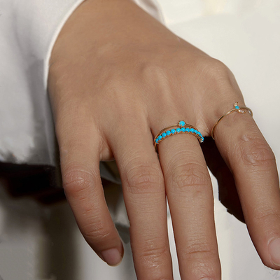 Joias personalizadas Meia Turquesa Revestida de Ouro Durável Delicado 925 Anéis de Prata Moda