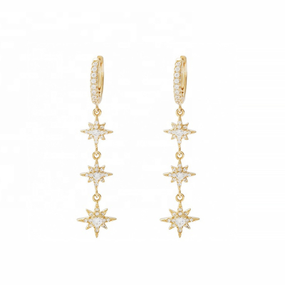 925 Prateado Brasileiro Starburst Long Dangle Hoop Brincos Para Mulheres