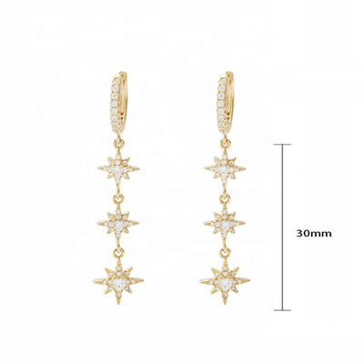 925 Prateado Brasileiro Starburst Long Dangle Hoop Brincos Para Mulheres