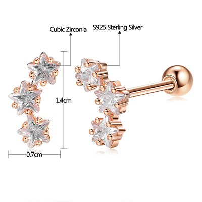18K de ouro revestido 925 Sterling Star de prata cúbica Zirconia Stud brincos para mulheres acessórios