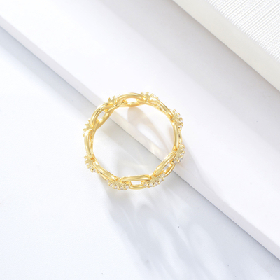 Delicada forma de cadeia CZ Diamantes Eternidade Anéis 925 prata esterlina para jóias masculinas