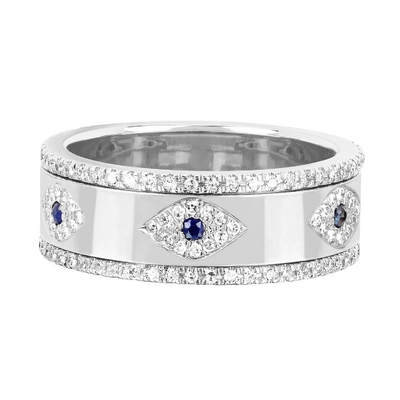 Azul safira branco CZ Olho Mulheres Eternidade Banda de Brass Eternidade Anel Para Mulheres