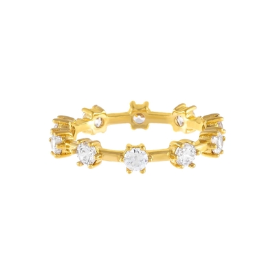 925 Sterling Silver Simply 18K Gold Vermeil Prong Setting Eternity Band Anéis de Mulheres Delgadas