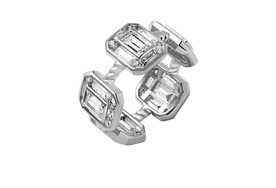 Esmeralda Branca CZ Mulheres Eternidade Banda Baguete 18K Ouro 925 Sterling Anéis de Prata