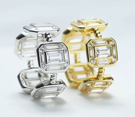 Esmeralda Branca CZ Mulheres Eternidade Banda Baguete 18K Ouro 925 Sterling Anéis de Prata