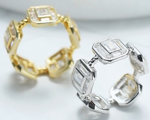Esmeralda Branca CZ Mulheres Eternidade Banda Baguete 18K Ouro 925 Sterling Anéis de Prata