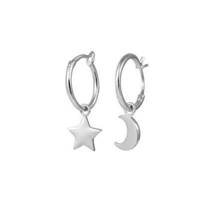 Brincos de prata esterlina 925 com estrela e lua dourados assimétricos para senhoras