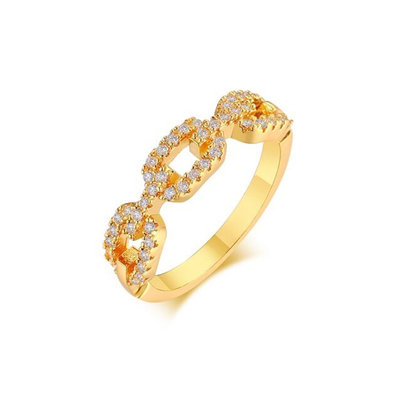 925 Sterling Silver Curb Link Chain Ring 18K Mulheres Anéis de Zirconia cúbica