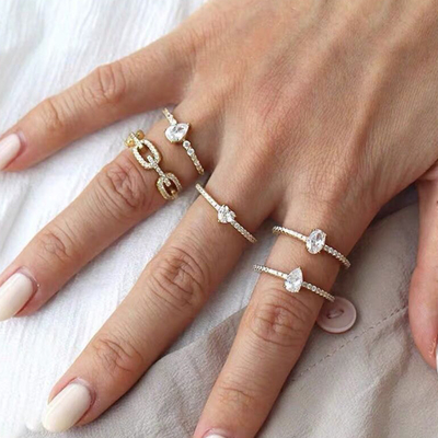 925 Sterling Silver Curb Link Chain Ring 18K Mulheres Anéis de Zirconia cúbica