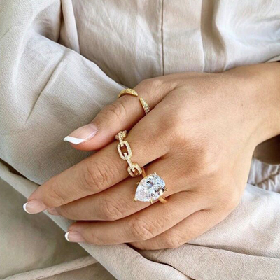 925 Sterling Silver Curb Link Chain Ring 18K Mulheres Anéis de Zirconia cúbica