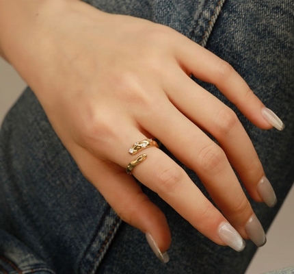 Tamanho 4-10 CZ Anel de Pedra 18K Ouro Serpente Aberta 925 Sterling Prata Anéis Animais