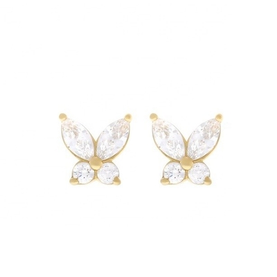 Estilo clássico 925 prata esterlina banhado a ouro zircônia cúbica borboleta brincos