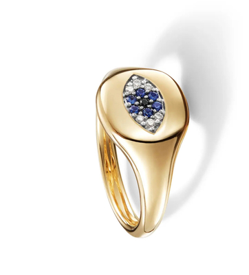 Colecionáveis de cabo brasileiro Evil Eye Mini Pinky Ring 18K Ouro Branco CZ 925 Prata
