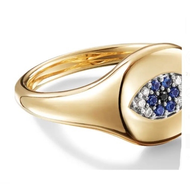 Colecionáveis de cabo brasileiro Evil Eye Mini Pinky Ring 18K Ouro Branco CZ 925 Prata