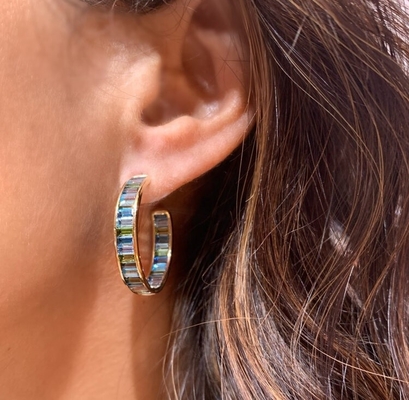 Joias Materiais principais Baguete de prata Topaz azul e verde Cintos de estúdio para estilo clássico