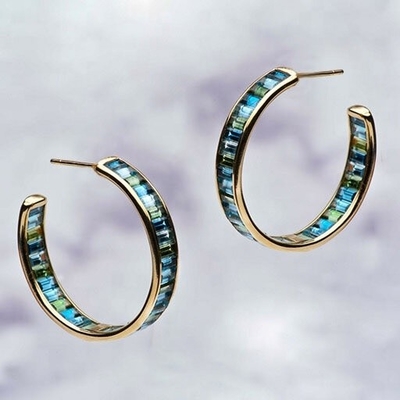 Joias Materiais principais Baguete de prata Topaz azul e verde Cintos de estúdio para estilo clássico