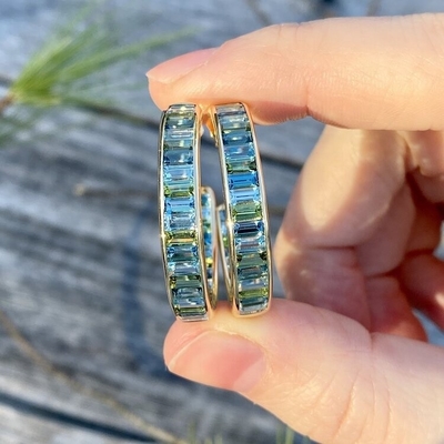 Joias Materiais principais Baguete de prata Topaz azul e verde Cintos de estúdio para estilo clássico