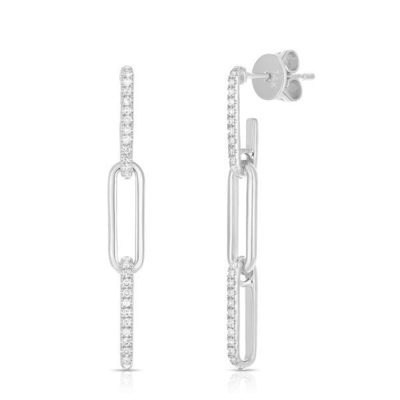 Retro Paperclip Rectangular Chain Earrings em 925 Sterling Silver para a noite das senhoras