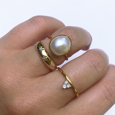 Anéis de ouro 14k 18k Chunky Star Set Diamond Band Anel para roupas elegantes