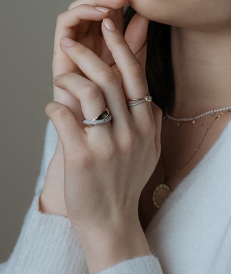 Moda Anéis de roda Unisex Anéis de roda de diamante com cúpula Banda larga de ouro Recheado de prata esterlina