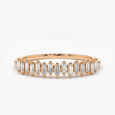 925 Sterling Silver CZ Diamond Baguette Anel da Eternidade Feminina com Revestimento de Ouro Amarelo