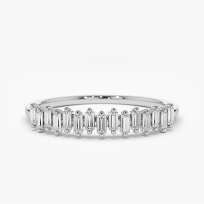 925 Sterling Silver CZ Diamond Baguette Anel da Eternidade Feminina com Revestimento de Ouro Amarelo