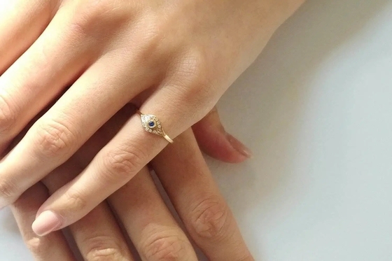 925 Sterling Silver Evil Eye Diamond Band Ring com Plating de Prata em estilo clássico