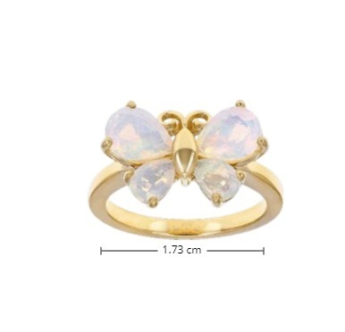 Joalharia fina Multicolor Opal Etíope Borboleta Anel 18k Ouro Amarelo Sobre Prata Esterlina