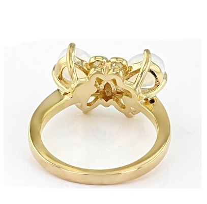 Joalharia fina Multicolor Opal Etíope Borboleta Anel 18k Ouro Amarelo Sobre Prata Esterlina