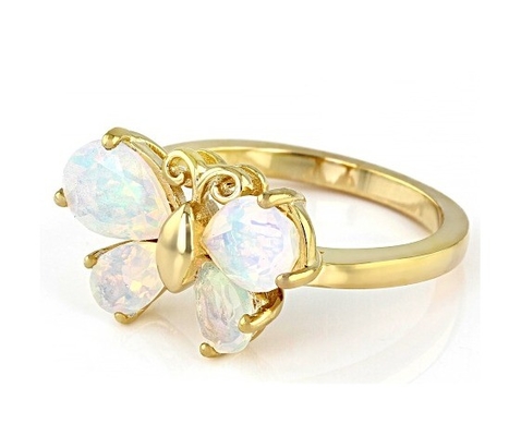 Joalharia fina Multicolor Opal Etíope Borboleta Anel 18k Ouro Amarelo Sobre Prata Esterlina