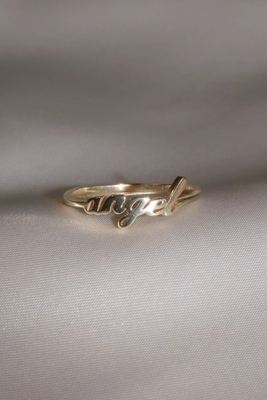 Anel de Nome de Anjo de Ouro Sólido para Mulheres Glitter 925 Sterling Silver Modern N/A