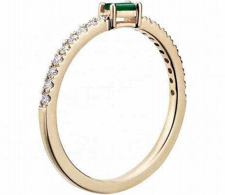 Joias finas Anel de prata esterlina 925 com pedras verdes ou brancas e 18K de ouro