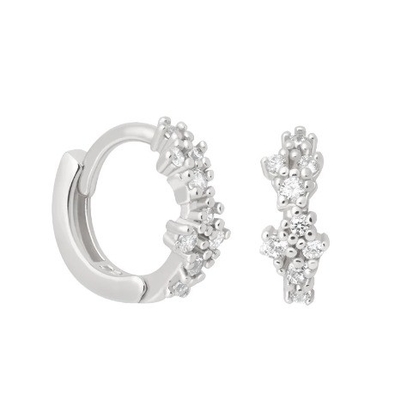 Flores em forma de branco CZ 925 Sterling Silevr Huggies brincos para mulheres
