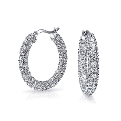 925 Sterling Silver Bridal Pave White CZ Hoop Earrings para noivas da moda