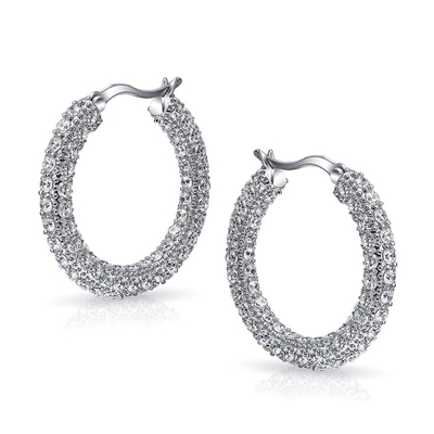 925 Sterling Silver Bridal Pave White CZ Hoop Earrings para noivas da moda