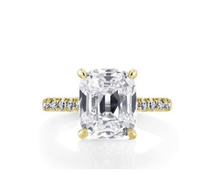 Anel de noivado branco CZ 925 prata esterlina 18K banhado em ouro Baguette Cut
