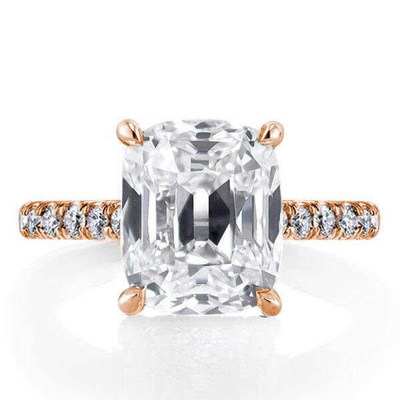 Anel de noivado branco CZ 925 prata esterlina 18K banhado em ouro Baguette Cut